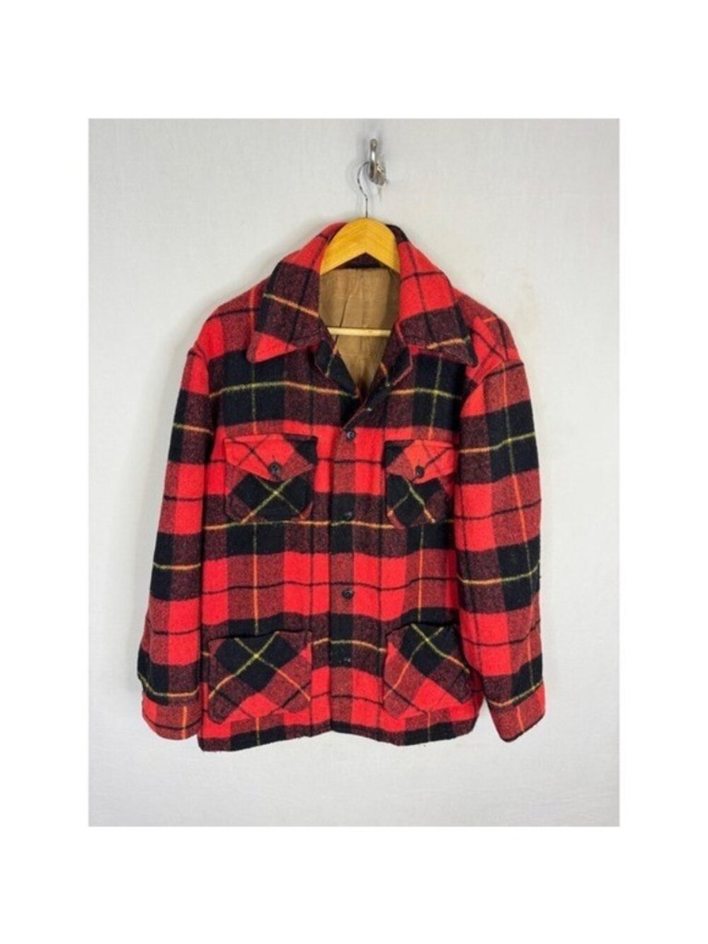 Vintage Red Black Buffalo Plaid Wool Hunting Jacket Lined Workwear Coat